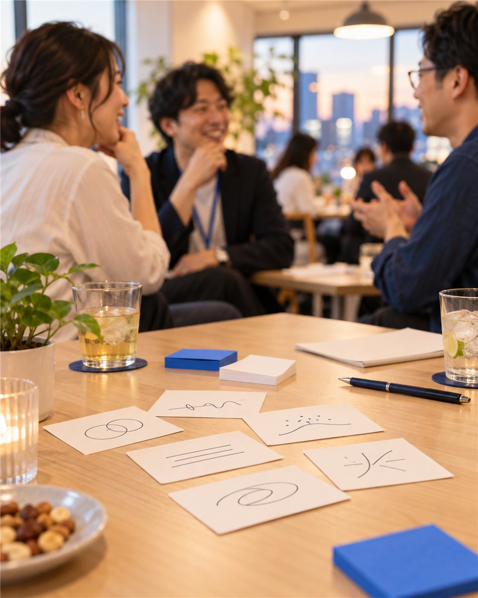 お題カードを囲んで話す手元